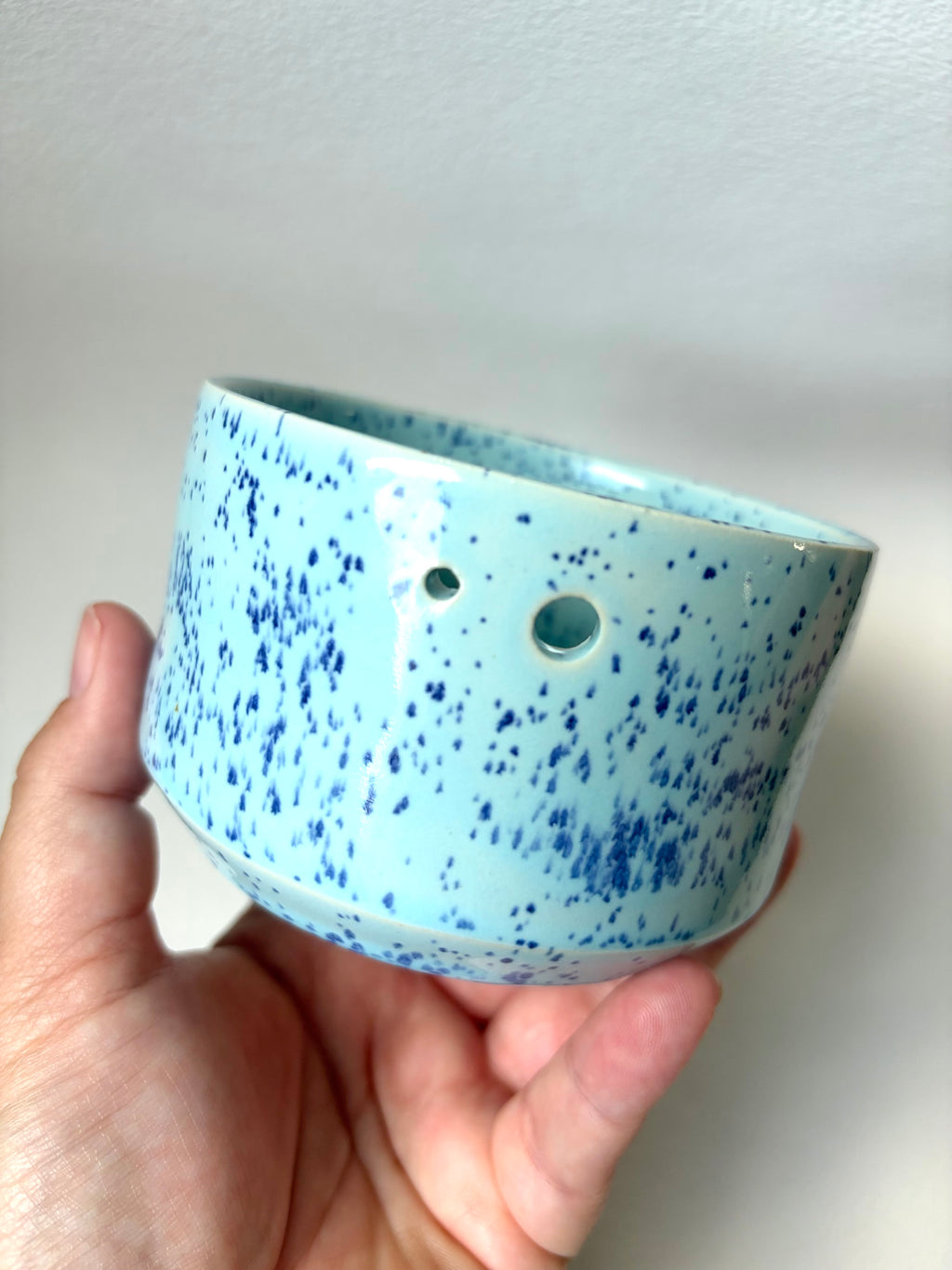 Herb Stripper / Garlic Grater / Dressing Bowl - Blue Speck